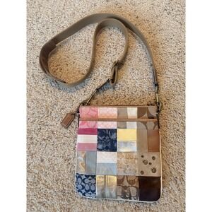 VTG Coach Patchwork Crossbody Y2K Signature C Leather Metallic Suede